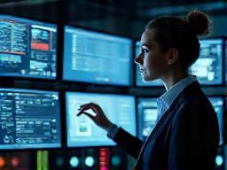 Professional looking at data on a screen.
