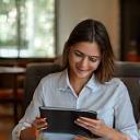Person learning on a tablet.