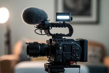 Camera equipment setup for video recording.